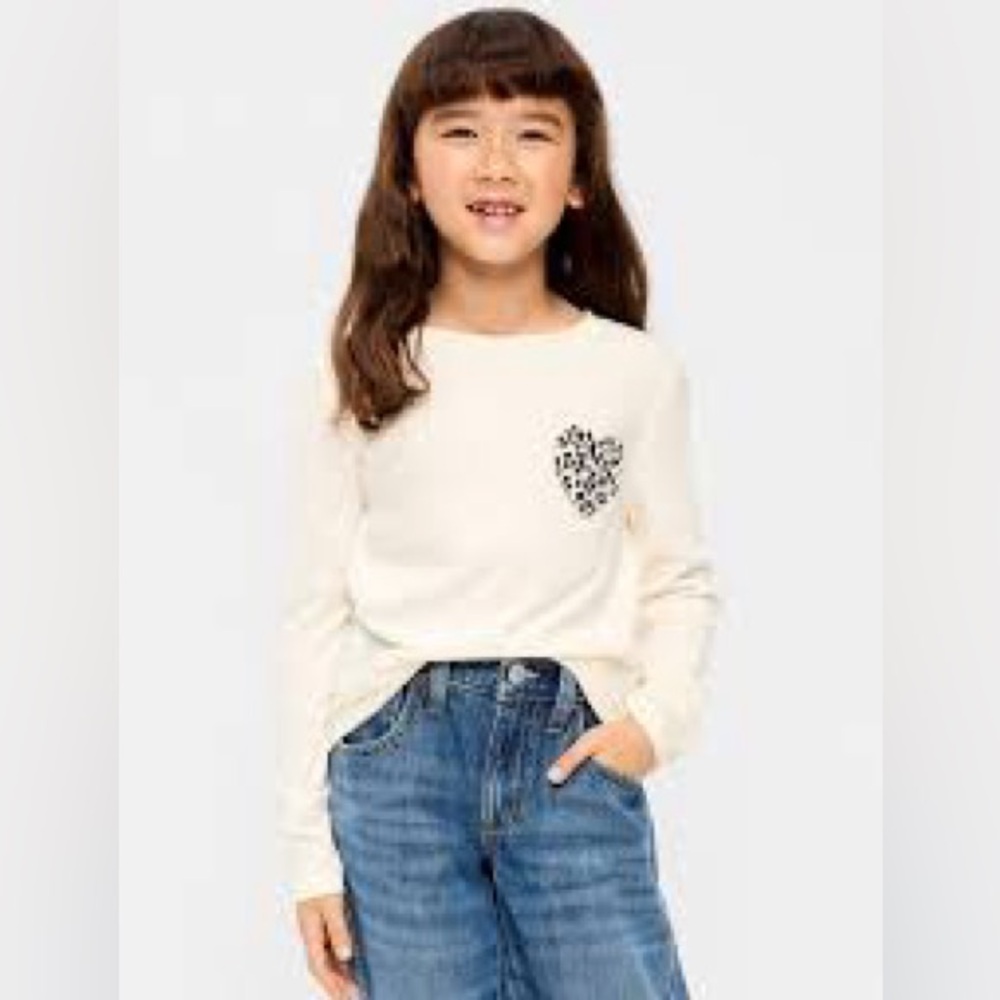 Old Navy Ivory Long Sleeve Tee with Leopard Heart